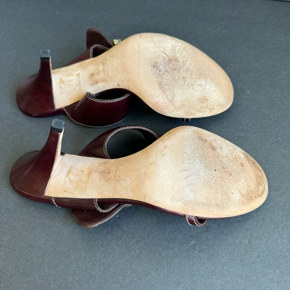 GUCCI High Heels Open Toe Sandals Shoes Maroon Merlot Leather Horsebit Buckle 8 - Picture 12 of 15